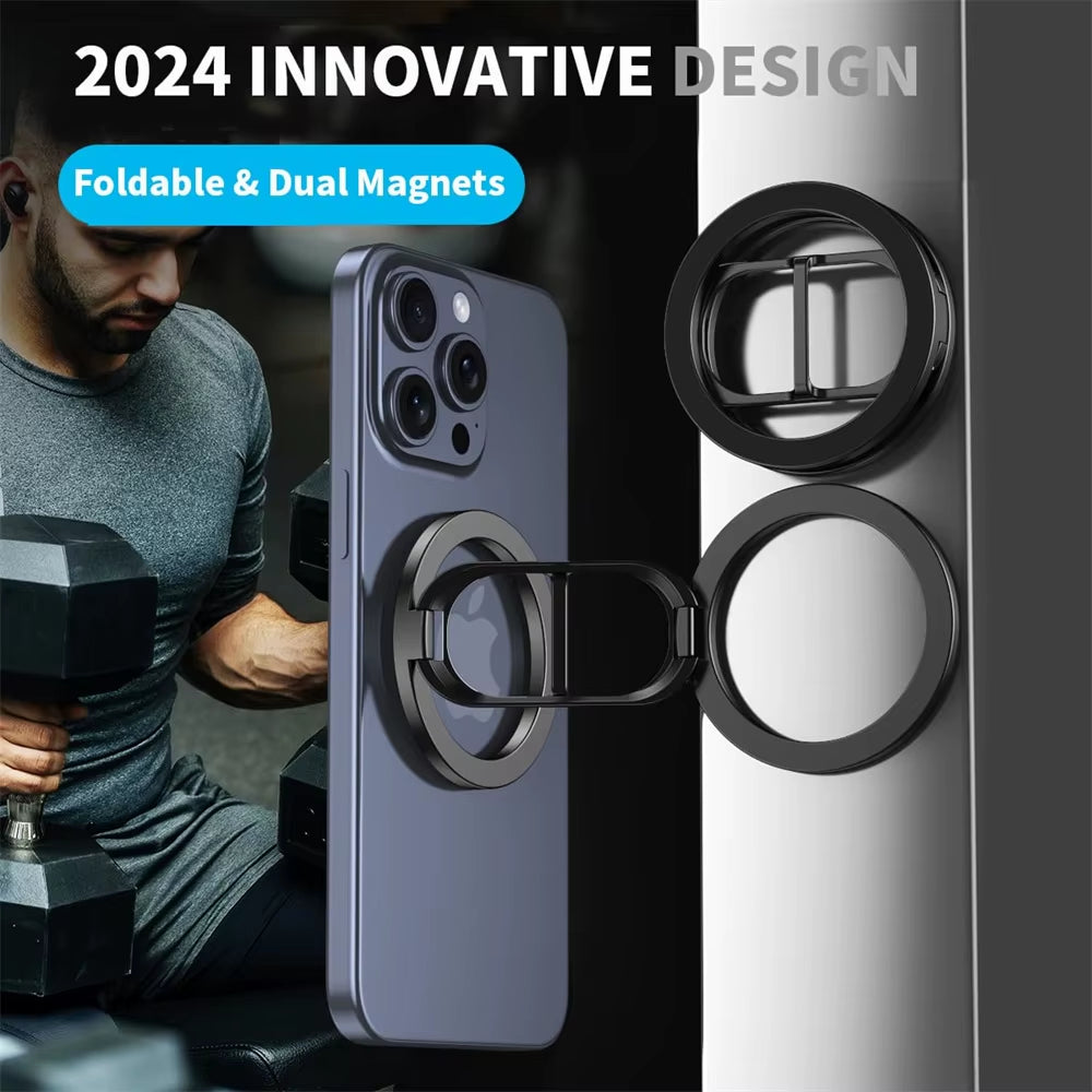 2025 Double Sided Magsafe Phone Stand Magnetic Phone Ring Holder Kickstand Magnet Grip for Iphone 15 14 Android Gym Car Holder