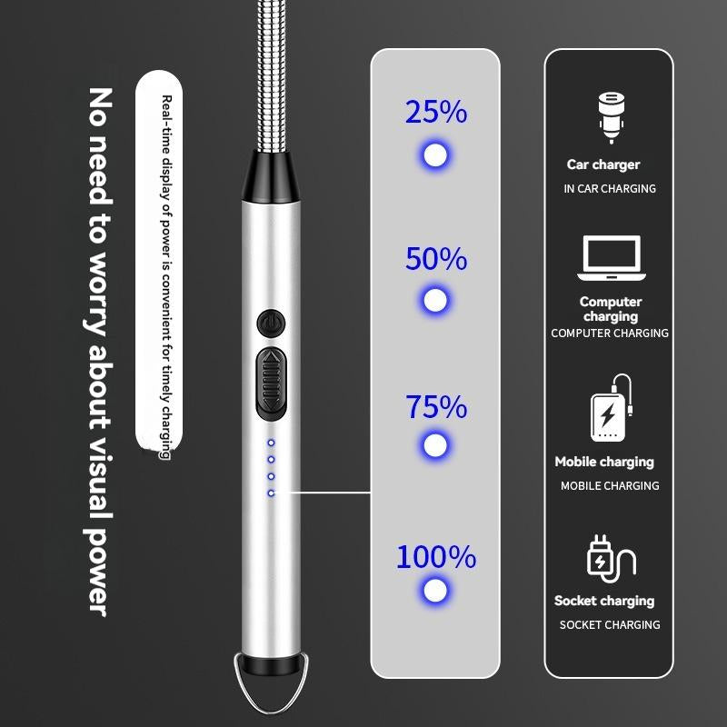 USB Rechargeable Electric Ignition Rod Wind Resistant Arc Shaped with LED Display for Barbecues Camping Fireplaces Random Color