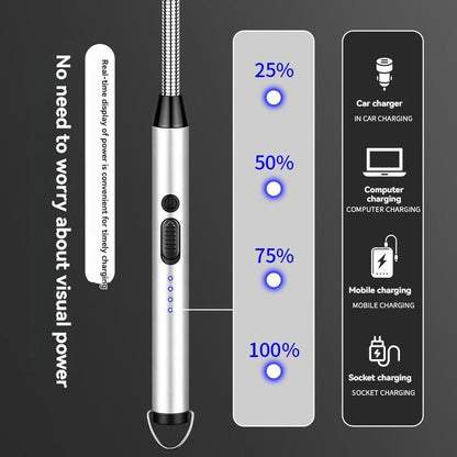 USB Rechargeable Electric Ignition Rod Wind Resistant Arc Shaped with LED Display for Barbecues Camping Fireplaces Random Color