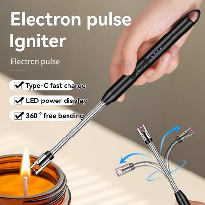 USB Rechargeable Electric Ignition Rod Wind Resistant Arc Shaped with LED Display for Barbecues Camping Fireplaces Random Color