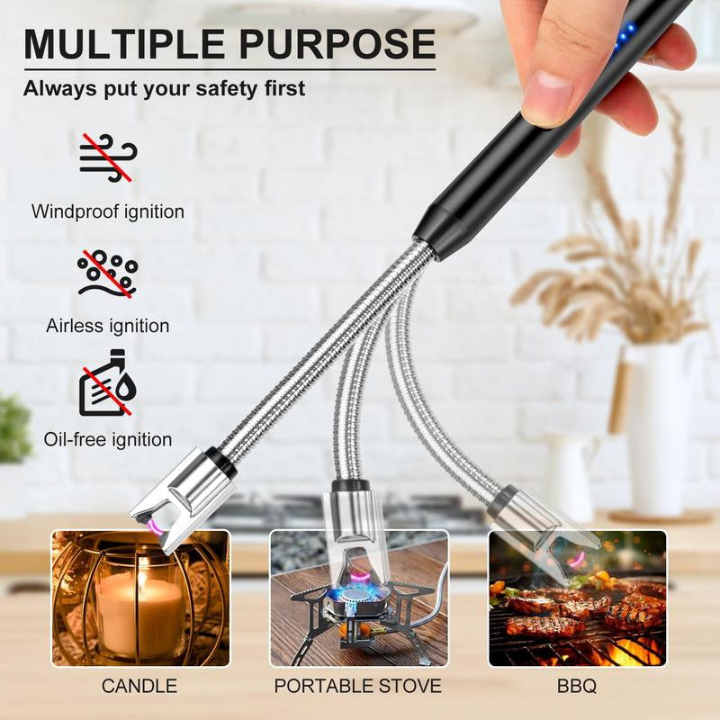 USB Rechargeable Electric Ignition Rod Wind Resistant Arc Shaped with LED Display for Barbecues Camping Fireplaces Random Color