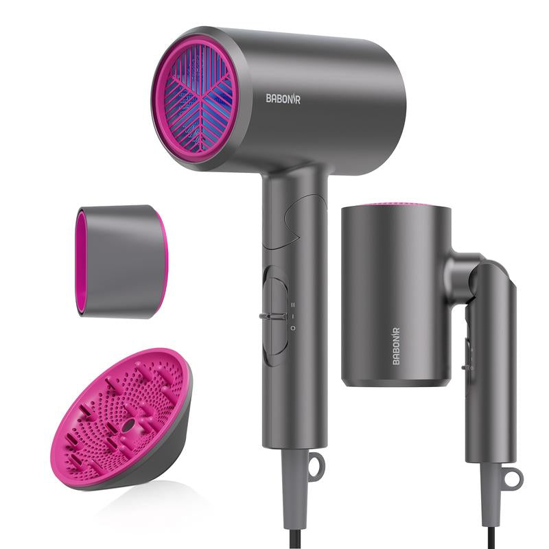 BABONIR 1875W Ionic Hair Dryer - Quick-Dry, Frizz Reduction, Lightweight & Foldable Design for Effortless Styling