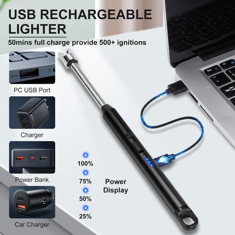 USB Rechargeable Electric Ignition Rod Wind Resistant Arc Shaped with LED Display for Barbecues Camping Fireplaces Random Color