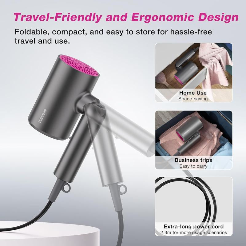 BABONIR 1875W Ionic Hair Dryer - Quick-Dry, Frizz Reduction, Lightweight & Foldable Design for Effortless Styling